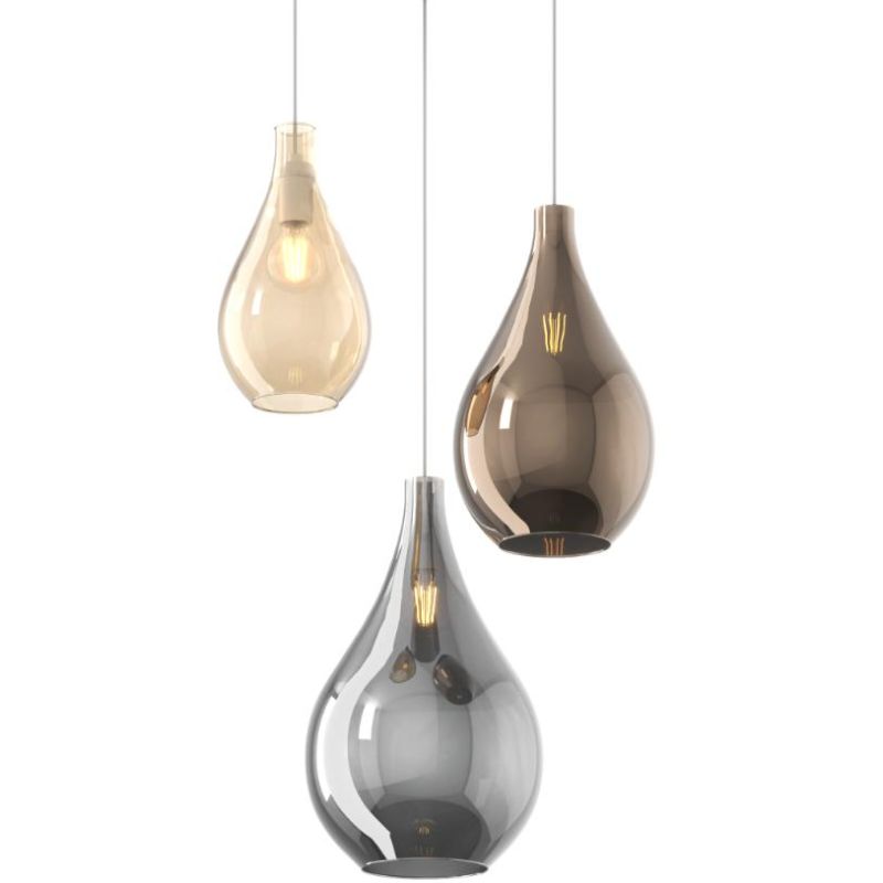 DROP 2.0 SOSPENSIONE ROTONDA 3 LUCI CROMO CON DIFFUSORI A GOCCIA IN VETRO COLORATO DESIGN MODERNO Top Light Illuminazione - Cris