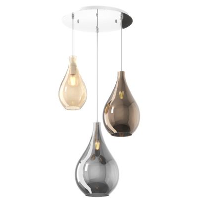 DROP 2.0 SOSPENSIONE ROTONDA 3 LUCI CROMO CON DIFFUSORI A GOCCIA IN VETRO COLORATO DESIGN MODERNO Top Light Illuminazione - Cris