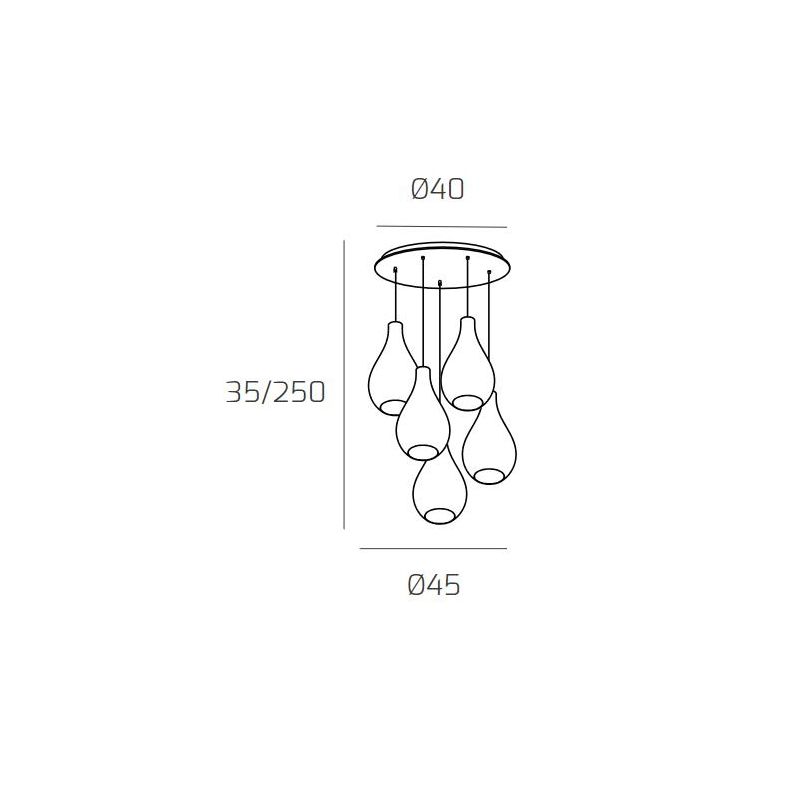 DROP 2.0 SOSPENSIONE ROTONDA 5 LUCI BIANCA CON DIFFUSORI A GOCCIA IN VETRO COLORATO DESIGN MODERNO Top Light Illuminazione - Cri