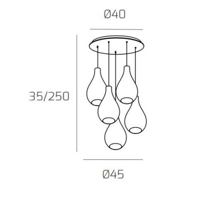 DROP 2.0 SOSPENSIONE ROTONDA 5 LUCI BIANCA CON DIFFUSORI A GOCCIA IN VETRO COLORATO DESIGN MODERNO Top Light Illuminazione - Cri