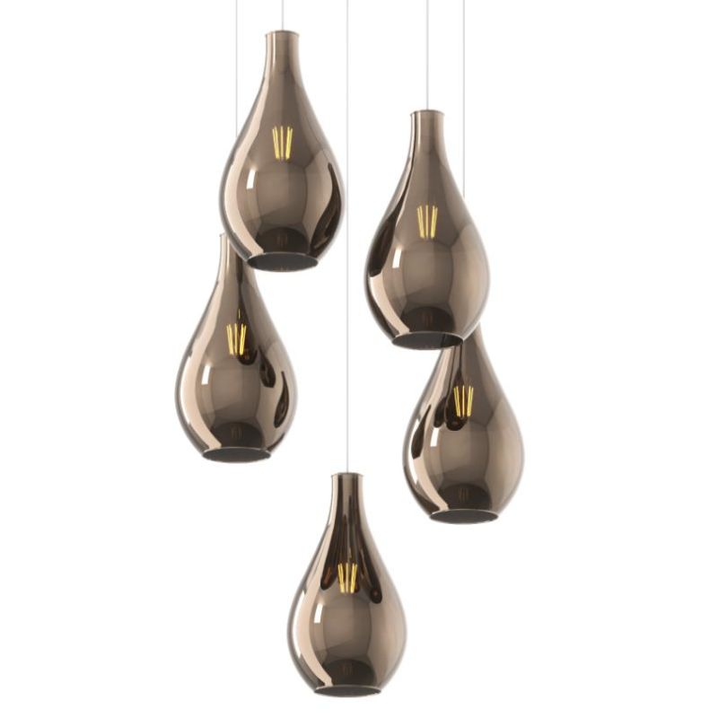 DROP 2.0 SOSPENSIONE ROTONDA 5 LUCI BIANCA CON DIFFUSORI A GOCCIA IN VETRO COLORATO DESIGN MODERNO Top Light Illuminazione - Cri