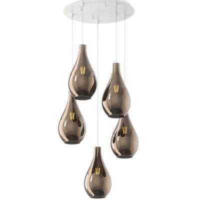 DROP 2.0 SOSPENSIONE ROTONDA 5 LUCI BIANCA CON DIFFUSORI A GOCCIA IN VETRO COLORATO DESIGN MODERNO Top Light Illuminazione - Cri
