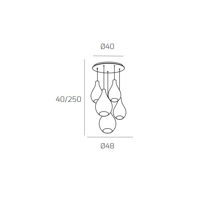 DROP 2.0 SOSPENSIONE ROTONDA 5 LUCI CROMO CON DIFFUSORI A GOCCIA IN VETRO COLORATO DESIGN MODERNO Top Light Illuminazione - Cris