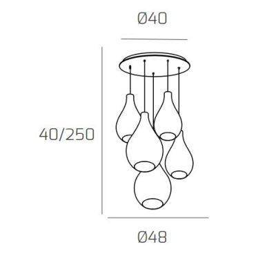 DROP 2.0 SOSPENSIONE ROTONDA 5 LUCI CROMO CON DIFFUSORI A GOCCIA IN VETRO COLORATO DESIGN MODERNO Top Light Illuminazione - Cris