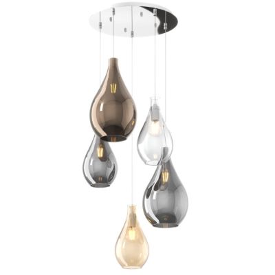 DROP 2.0 SOSPENSIONE ROTONDA 5 LUCI CROMO CON DIFFUSORI A GOCCIA IN VETRO COLORATO DESIGN MODERNO Top Light Illuminazione - Cris