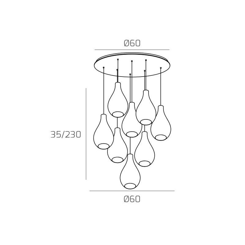 DROP 2.0 SOSPENSIONE ROTONDA 8 LUCI CROMO CON DIFFUSORI A GOCCIA IN VETRO COLORATO DESIGN MODERNO Top Light Illuminazione - Cris