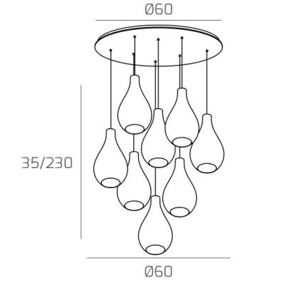 DROP 2.0 SOSPENSIONE ROTONDA 8 LUCI CROMO CON DIFFUSORI A GOCCIA IN VETRO COLORATO DESIGN MODERNO Top Light Illuminazione - Cris