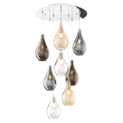 DROP 2.0 SOSPENSIONE ROTONDA 8 LUCI CROMO CON DIFFUSORI A GOCCIA IN VETRO COLORATO DESIGN MODERNO Top Light Illuminazione - Cris