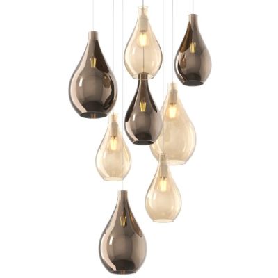 DROP 2.0 SOSPENSIONE ROTONDA 8 LUCI OTTONE CON DIFFUSORI A GOCCIA IN VETRO COLORATO DESIGN MODERNO Top Light Illuminazione - Cri