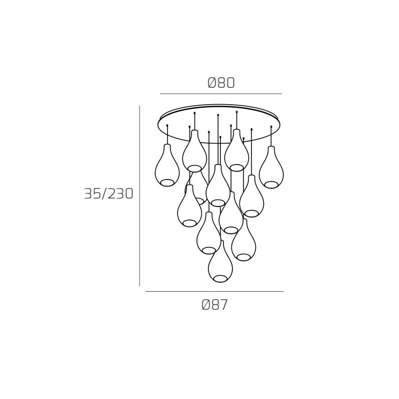 DROP 2.0 SOSPENSIONE ROTONDA 12 LUCI CROMO CON DIFFUSORI A GOCCIA IN VETRO COLORATO DESIGN MODERNO Top Light Illuminazione - Cri