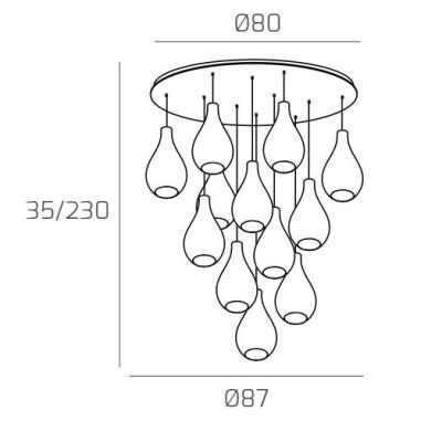 DROP 2.0 SOSPENSIONE ROTONDA 12 LUCI CROMO CON DIFFUSORI A GOCCIA IN VETRO COLORATO DESIGN MODERNO Top Light Illuminazione - Cri