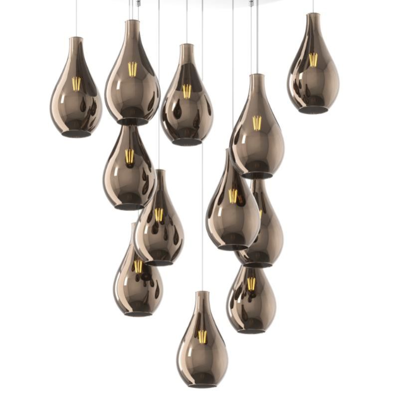 DROP 2.0 SOSPENSIONE ROTONDA 12 LUCI CROMO CON DIFFUSORI A GOCCIA IN VETRO COLORATO DESIGN MODERNO Top Light Illuminazione - Cri