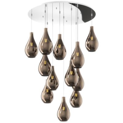 DROP 2.0 SOSPENSIONE ROTONDA 12 LUCI CROMO CON DIFFUSORI A GOCCIA IN VETRO COLORATO DESIGN MODERNO Top Light Illuminazione - Cri