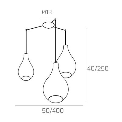 DROP 2.0 SOSPENSIONE 3 LUCI DECENTRATA IN FINITURA OTTONE CON DIFFUSORI A GOCCIA IN VETRO COLORATO Top Light Illuminazione - Cri
