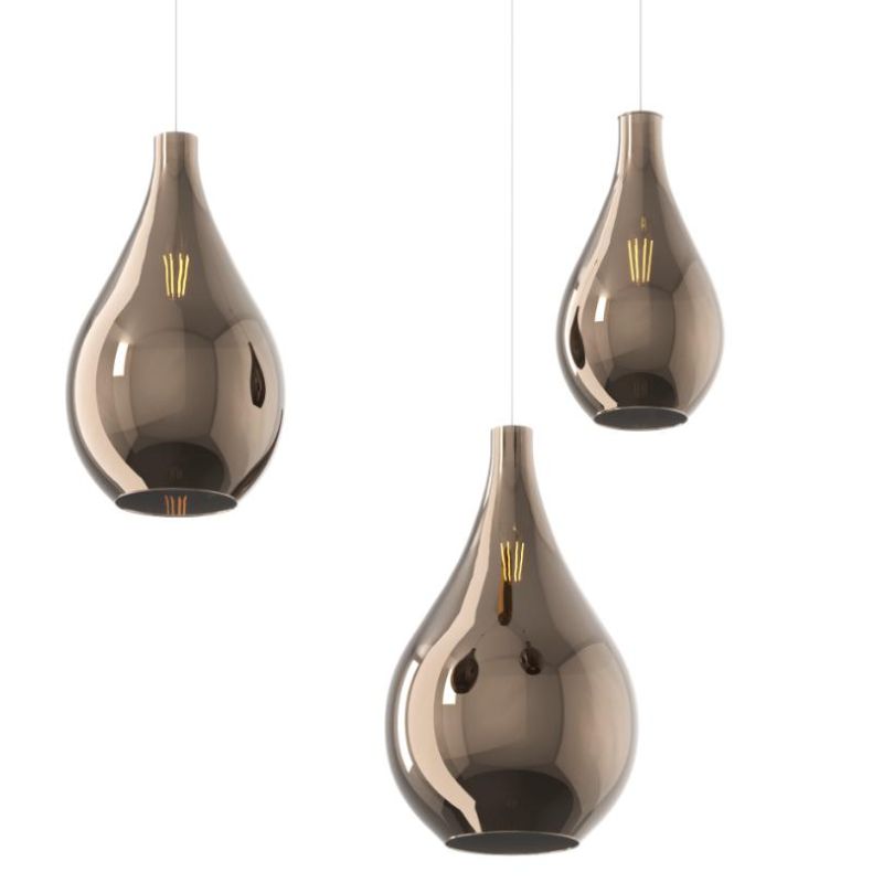 DROP 2.0 SOSPENSIONE 3 LUCI DECENTRATA IN FINITURA OTTONE CON DIFFUSORI A GOCCIA IN VETRO COLORATO Top Light Illuminazione - Cri