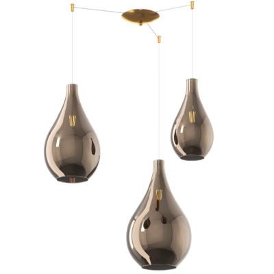 DROP 2.0 SOSPENSIONE 3 LUCI DECENTRATA IN FINITURA OTTONE CON DIFFUSORI A GOCCIA IN VETRO COLORATO Top Light Illuminazione - Cri