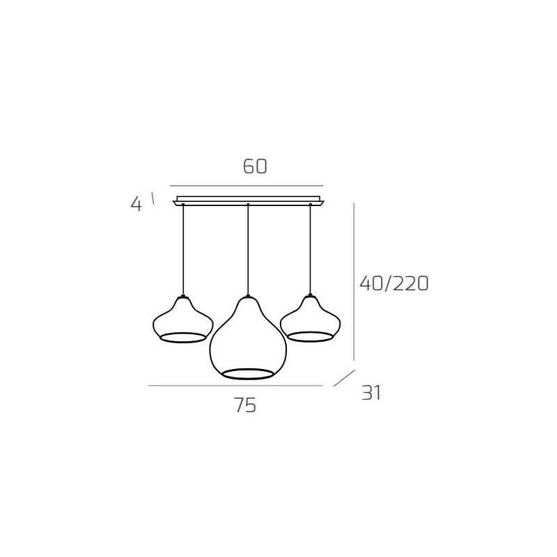 DRESS SOSPENSIONE 3 LUCI BIANCA CON DIFFUSORI IN VETRO 3 COLORI LAMPADINE ATTACCO E27 MODERNA Top Light Illuminazione - Cristale