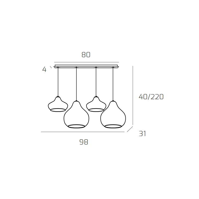 DRESS SOSPENSIONE 4 LUCI METALLO CROMO CON DIFFUSORI IN VETRO COLORATO LAMPADINE ATTACCO E27 MODERNA Top Light Illuminazione - C