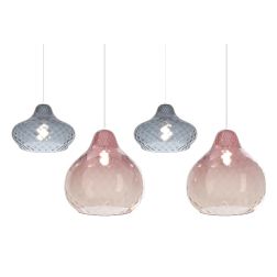 DRESS SOSPENSIONE 4 LUCI METALLO CROMO CON DIFFUSORI IN VETRO COLORATO LAMPADINE ATTACCO E27 MODERNA Top Light Illuminazione - C 2