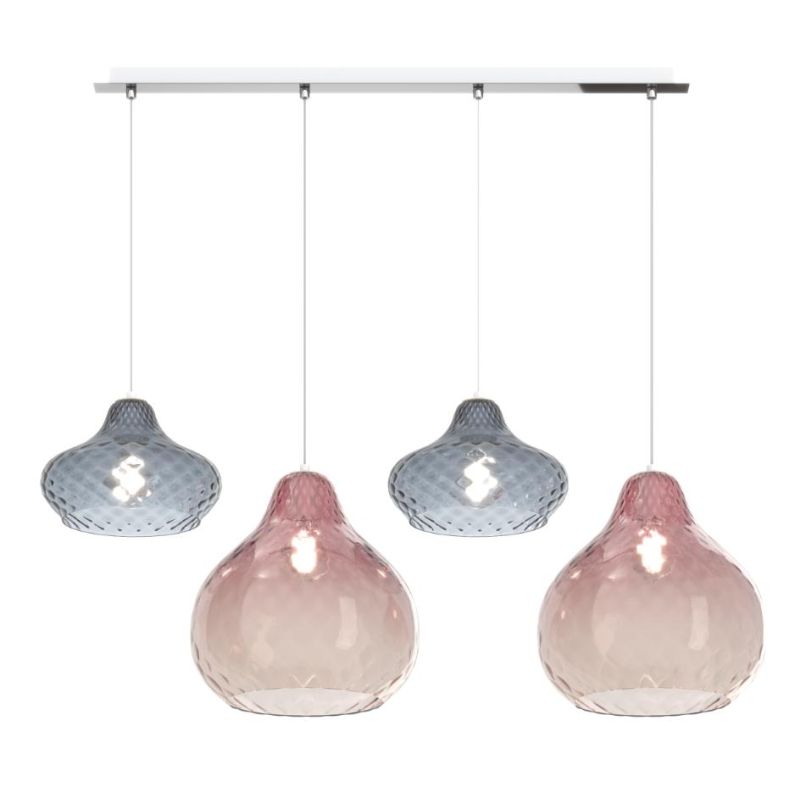 DRESS SOSPENSIONE 4 LUCI METALLO CROMO CON DIFFUSORI IN VETRO COLORATO LAMPADINE ATTACCO E27 MODERNA Top Light Illuminazione - C