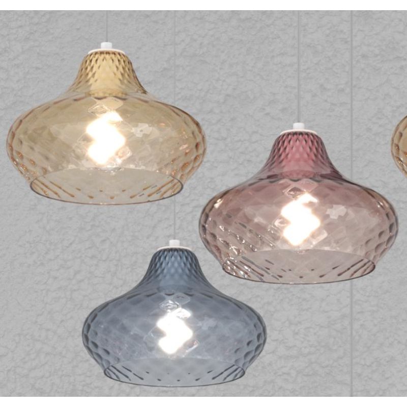 DRESS SOSPENSIONE 4 LUCI METALLO CROMO CON DIFFUSORI IN VETRO COLORATO LAMPADINE ATTACCO E27 MODERNA Top Light Illuminazione - C