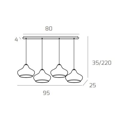 DRESS SOSPENSIONE 4 LUCI METALLO OTTONE CON DIFFUSORI IN VETRO COLORATO LAMPADINE ATTACCO E27 MODERNA Top Light Illuminazione -