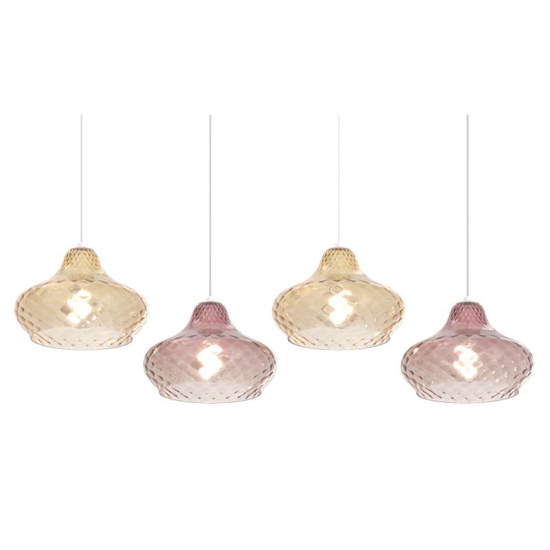DRESS SOSPENSIONE 4 LUCI METALLO OTTONE CON DIFFUSORI IN VETRO COLORATO LAMPADINE ATTACCO E27 MODERNA Top Light Illuminazione -
