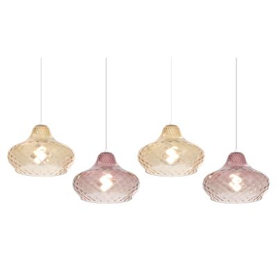DRESS SOSPENSIONE 4 LUCI METALLO OTTONE CON DIFFUSORI IN VETRO COLORATO LAMPADINE ATTACCO E27 MODERNA Top Light Illuminazione -