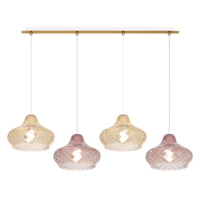 DRESS SOSPENSIONE 4 LUCI METALLO OTTONE CON DIFFUSORI IN VETRO COLORATO LAMPADINE ATTACCO E27 MODERNA Top Light Illuminazione -