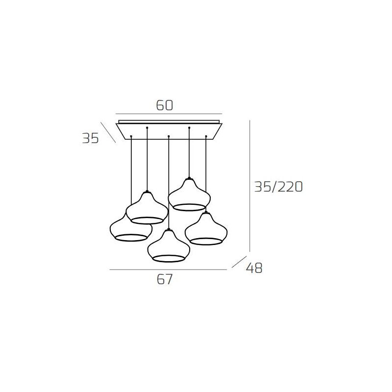 DRESS SOSPENSIONE 5 LUCI METALLO CROMO CON DIFFUSORI IN VETRO COLORATO LAMPADINE ATTACCO E27 MODERNA Top Light Illuminazione - C