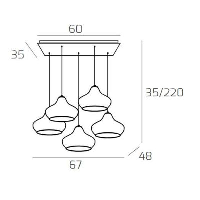 DRESS SOSPENSIONE 5 LUCI METALLO CROMO CON DIFFUSORI IN VETRO COLORATO LAMPADINE ATTACCO E27 MODERNA Top Light Illuminazione - C
