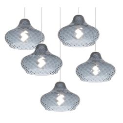 DRESS SOSPENSIONE 5 LUCI METALLO CROMO CON DIFFUSORI IN VETRO COLORATO LAMPADINE ATTACCO E27 MODERNA Top Light Illuminazione - C 2