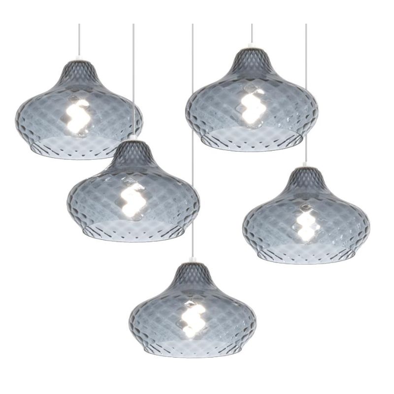 DRESS SOSPENSIONE 5 LUCI METALLO CROMO CON DIFFUSORI IN VETRO COLORATO LAMPADINE ATTACCO E27 MODERNA Top Light Illuminazione - C