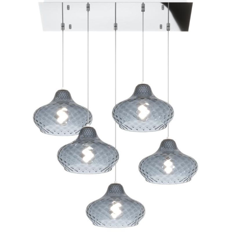 DRESS SOSPENSIONE 5 LUCI METALLO CROMO CON DIFFUSORI IN VETRO COLORATO LAMPADINE ATTACCO E27 MODERNA Top Light Illuminazione - C