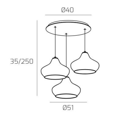 DRESS SOSPENSIONE ROTONDA 3 LUCI METALLO OTTONE CON DIFFUSORI IN VETRO COLORATO LAMPADINE ATTACCO E27 Top Light Illuminazione -