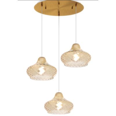 DRESS SOSPENSIONE ROTONDA 3 LUCI METALLO OTTONE CON DIFFUSORI IN VETRO COLORATO LAMPADINE ATTACCO E27 Top Light Illuminazione -