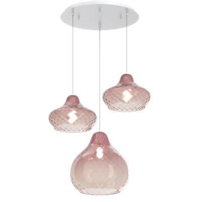 DRESS SOSPENSIONE ROTONDA 3 LUCI METALLO BIANCO CON DIFFUSORI IN VETRO COLORATO LAMPADINE ATTACCO E27 Top Light Illuminazione -