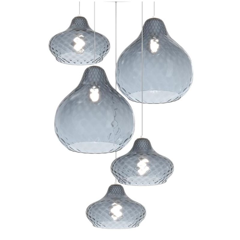 DRESS SOSPENSIONE ROTONDA 5 LUCI METALLO BIANCO CON DIFFUSORI IN VETRO COLORATO LAMPADINE ATTACCO E27 Top Light Illuminazione -