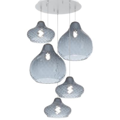 DRESS SOSPENSIONE ROTONDA 5 LUCI METALLO BIANCO CON DIFFUSORI IN VETRO COLORATO LAMPADINE ATTACCO E27 Top Light Illuminazione -