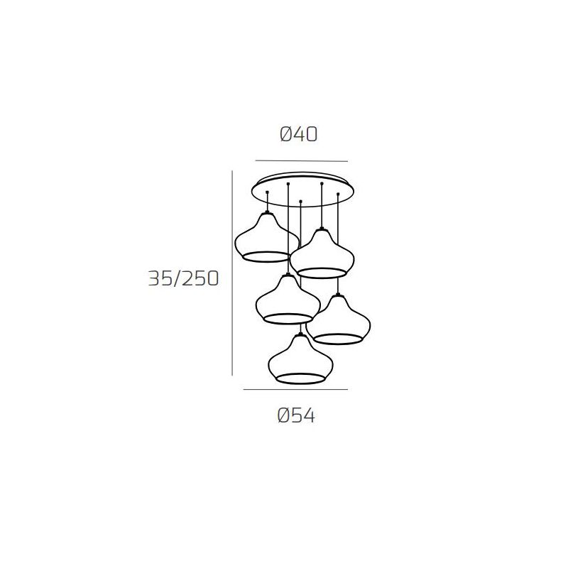 DRESS SOSPENSIONE ROTONDA 5 LUCI METALLO OTTONE CON DIFFUSORI IN VETRO COLORATO LAMPADINE ATTACCO E27 Top Light Illuminazione -