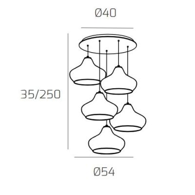 DRESS SOSPENSIONE ROTONDA 5 LUCI METALLO OTTONE CON DIFFUSORI IN VETRO COLORATO LAMPADINE ATTACCO E27 Top Light Illuminazione -