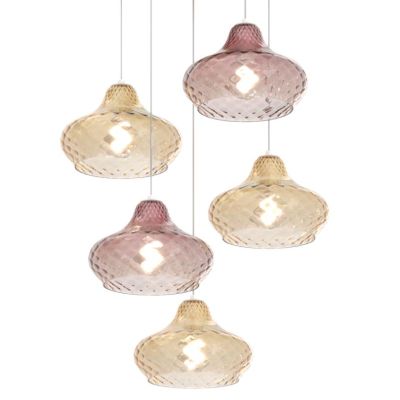 DRESS SOSPENSIONE ROTONDA 5 LUCI METALLO OTTONE CON DIFFUSORI IN VETRO COLORATO LAMPADINE ATTACCO E27 Top Light Illuminazione -