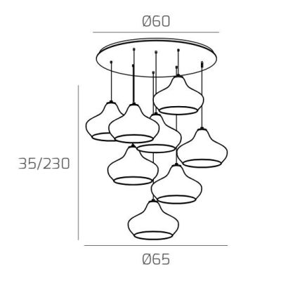 DRESS SOSPENSIONE ROTONDA 8 LUCI METALLO BIANCO CON DIFFUSORI IN VETRO COLORATO LAMPADINE ATTACCO E27 Top Light Illuminazione -
