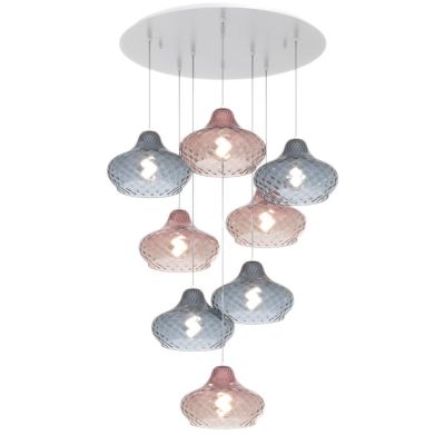 DRESS SOSPENSIONE ROTONDA 8 LUCI METALLO BIANCO CON DIFFUSORI IN VETRO COLORATO LAMPADINE ATTACCO E27 Top Light Illuminazione -