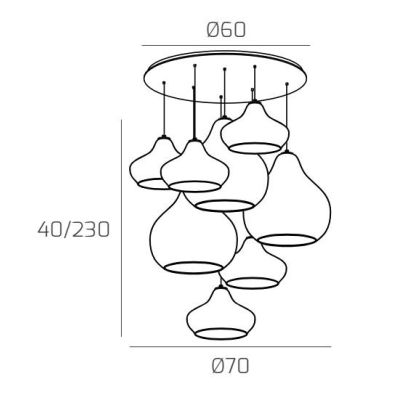 DRESS SOSPENSIONE ROTONDA 8 LUCI METALLO CROMO CON DIFFUSORI IN VETRO COLORATO LAMPADINE ATTACCO E27 Top Light Illuminazione - C