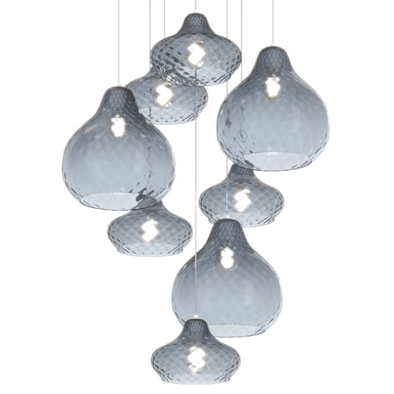 DRESS SOSPENSIONE ROTONDA 8 LUCI METALLO CROMO CON DIFFUSORI IN VETRO COLORATO LAMPADINE ATTACCO E27 Top Light Illuminazione - C