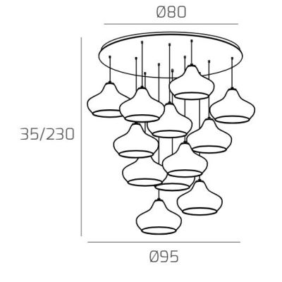 DRESS SOSPENSIONE ROTONDA 12 LUCI METALLO CROMO CON DIFFUSORI IN VETRO COLORATO LAMPADINE ATTACCO E27 Top Light Illuminazione -