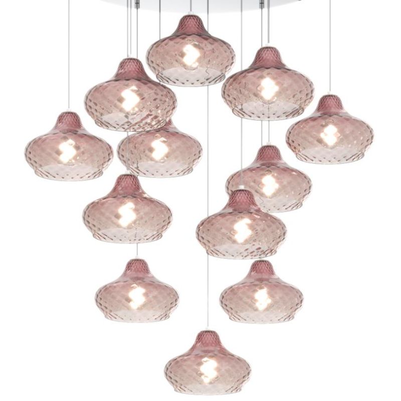DRESS SOSPENSIONE ROTONDA 12 LUCI METALLO CROMO CON DIFFUSORI IN VETRO COLORATO LAMPADINE ATTACCO E27 Top Light Illuminazione -