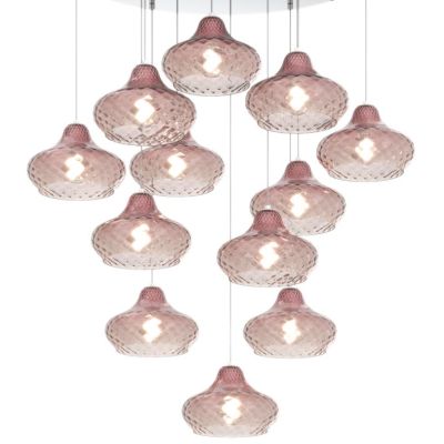 DRESS SOSPENSIONE ROTONDA 12 LUCI METALLO CROMO CON DIFFUSORI IN VETRO COLORATO LAMPADINE ATTACCO E27 Top Light Illuminazione -