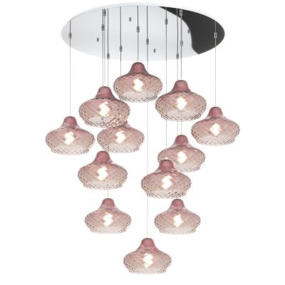 DRESS SOSPENSIONE ROTONDA 12 LUCI METALLO CROMO CON DIFFUSORI IN VETRO COLORATO LAMPADINE ATTACCO E27 Top Light Illuminazione -